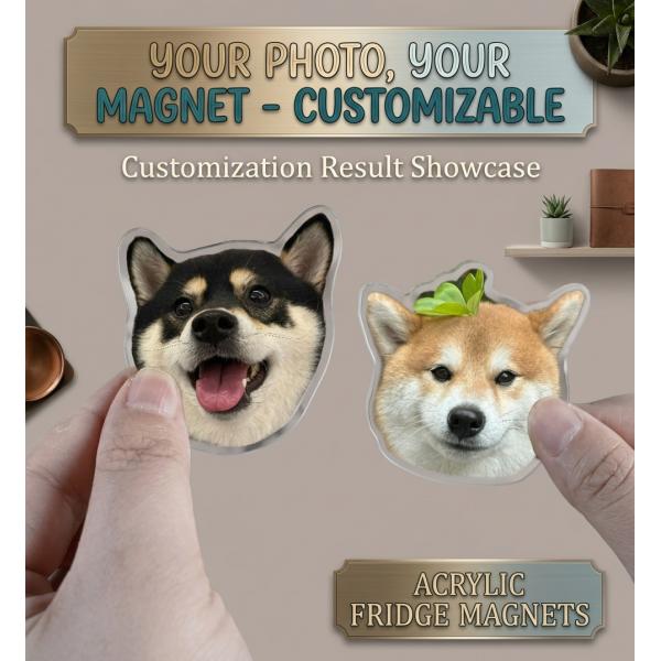 Personalized Dog Cat Magnet, Custom Acrylic Pet Portrait Magnet, Pet Portrait Gift
