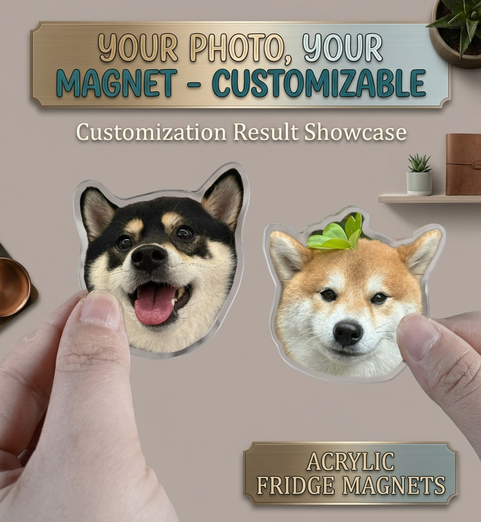 Personalized Dog Cat Magnet, Custom Acrylic Pet Portrait Magnet, Pet Portrait Gift