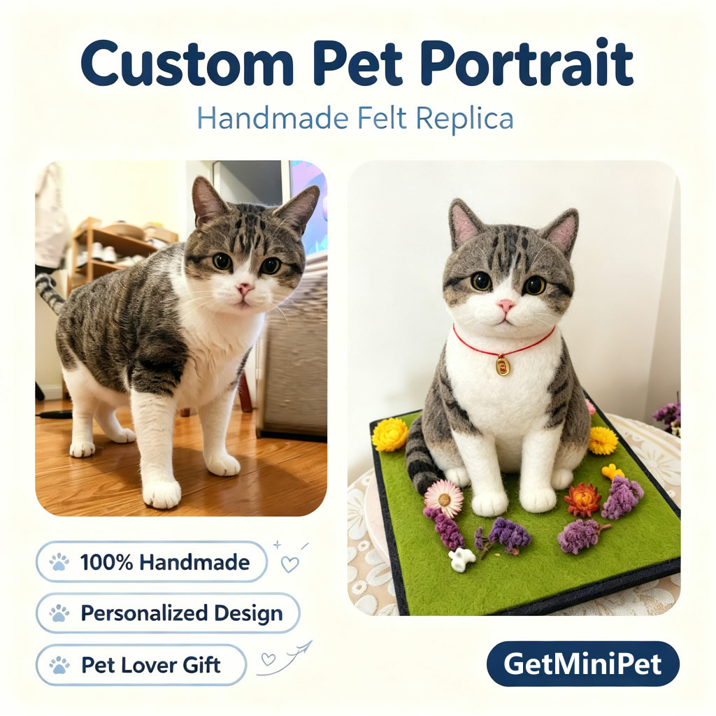 Needle felted pet portrait, Wool felt pet sculpture Custom felt pet replica
